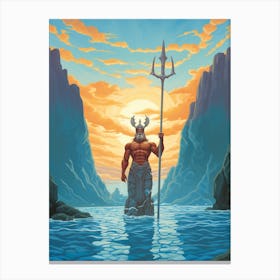  A Retro Poster Of Poseidon Holding A Trident 17 Canvas Print