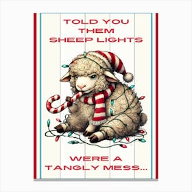 Annoyed Sheep White Christmas Canvas Print