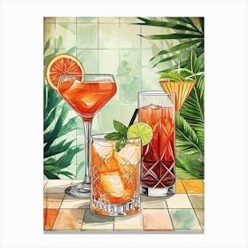 Mai Tai Illustration With Tropical Leaves In The Background Canvas Print