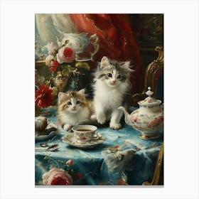 Kittens At Aftertoon Tea Rococo Inspired 2 Canvas Print