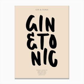 Gin & Tonic Black Typography Print Canvas Print