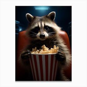 Cartoon Cozumel Raccoon Eating Popcorn At The Cinema 2 Canvas Print