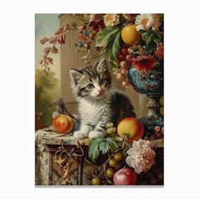 Cat & Fruit Rococo Inspired Painting 1 Canvas Print