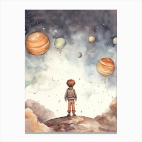 Boy Looking At Planets Canvas Print