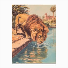 Barbary Lion Drinking Illustration 4 Canvas Print