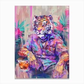 Animal Party: Crumpled Cute Critters with Cocktails and Cigars Tiger Canvas Print