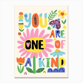 You Are One of a Kind Colorful Folk Art Flowers Illustration Canvas Print