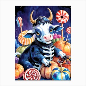 Cute Skeleton Cow Painting Halloween (32) Canvas Print