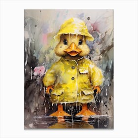 Paint Splash Duckling In A Raincoat 3 Canvas Print