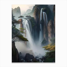Huangshan Waterfall, China Realistic Photograph (2) Canvas Print