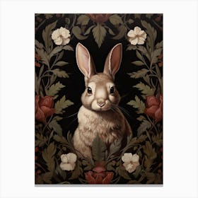 Rabbit Portrait With Rustic Flowers 0 Canvas Print
