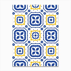 Blue And Yellow Tile Pattern - Azulejo - vector tiles, Portuguese tiles Canvas Print