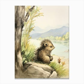 Storybook Animal Watercolour Porcupine 1 Canvas Print