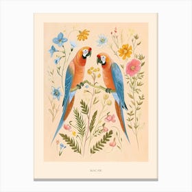 Folksy Floral Animal Drawing Macaw 2 Poster Canvas Print