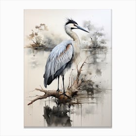 Pelican, Japanese Brush Painting, Ukiyo E, Minimal 2 Canvas Print