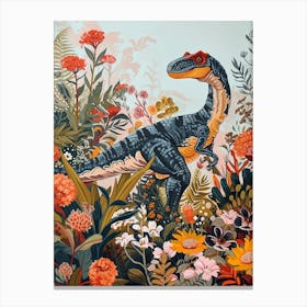 Dinosaur In The Garden Flowers 2 Canvas Print