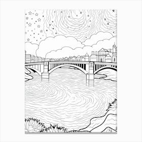 Line Art Inspired By The Starry Night Over The Rhône 6 Canvas Print