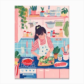 Girl Making A Salad Lo Fi Kawaii Illustration 4 Canvas Print
