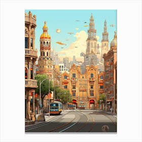 Barcelona Pixel Art 3 Canvas Print