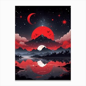 Red Moon And Stars Canvas Print