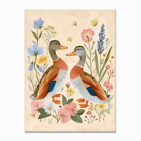 Folksy Floral Animal Drawing Duck 3 Canvas Print