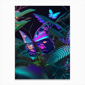 Butterflies On Plants Holographic 1 Canvas Print