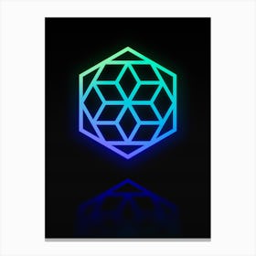 Neon Blue and Green Abstract Geometric Glyph on Black n.0310 Canvas Print
