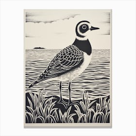 B&W Bird Linocut Grey Plover 2 Canvas Print
