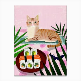 Cat And Sushi 1 Canvas Print