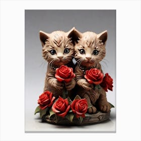 Two Kittens With Roses Canvas Print