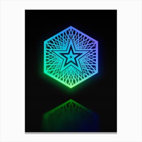 Neon Blue and Green Abstract Geometric Glyph on Black n.0425 Canvas Print