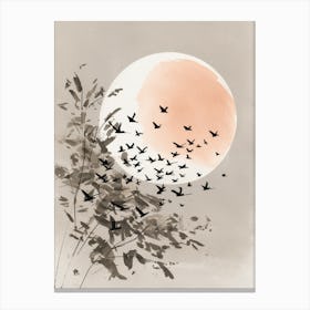 Birds Flying Over The Moon Canvas Print