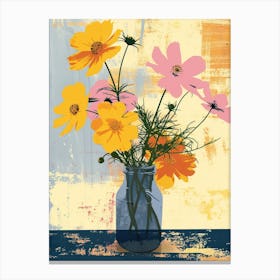 Cosmos Flowers On A Table   Contemporary Illustration 2 Canvas Print