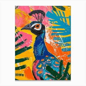 Colourful Tropical Peacock Painting 1 Canvas Print