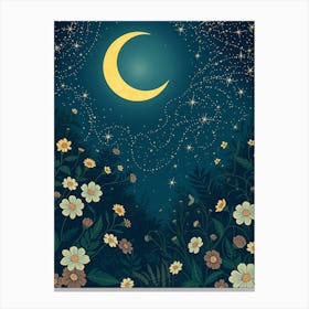 Night Sky With Flowers And Moon Canvas Print