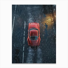 Red Sports Car Driving In The Rain Canvas Print