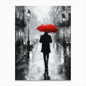 A Man with a Red Umbrella in the Rain 7 Canvas Print