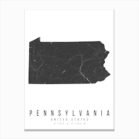 Pennsylvania Mono Black And White Modern Minimal Street Map Canvas Print