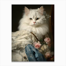 White Cat In Lace Dress Rococo Canvas Print