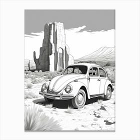 Volkswagen Beetle Desert Drawing 6 Canvas Print