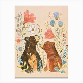 Folksy Floral Animal Drawing Bear Canvas Print