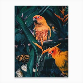 Parrots In The Jungle Canvas Print