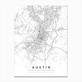 Austin Texas USA White Map Canvas Print