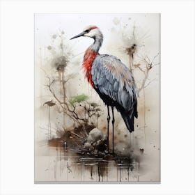 Crane, Japanese Brush Painting, Ukiyo E, Minimal 1 Canvas Print