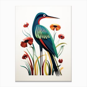 Scandinavian Bird Illustration Green Heron 1 Canvas Print