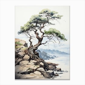 Hachijo Jima In Tokyo, Japanese Brush Painting, Ukiyo E, Minimal 2 Canvas Print