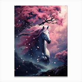 Horse A Purple Sky With Purple Flowers Falling Canvas Print