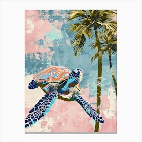 Pastel Sea Turtle & Palm Trees 1 Canvas Print