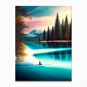 Waterskiing On Lake Waterscapes Waterscape Crayon 1 Canvas Print