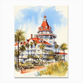 Hotel Del Coronado   Coronado, California   Resort Storybook Illustration 1 Canvas Print
